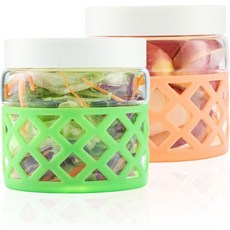 6팩 식사 준비 용기 재사용 가능한 유리 2컵 하룻밤 귀리 뚜껑 16OZ 붕규산 유리병 식기 세척기 금고, Orange+Grass Green