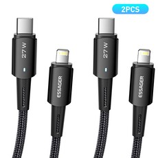 Essager 아이폰 8핀 to C타입 PD 27W 고속 충전 케이블, 2개, 블랙, 2m