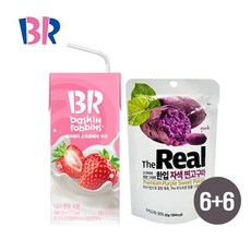 배스킨라빈스 스트로베리 멸균우유 190ml x 6개입 + 한입 자색 고구마80g x 6개입, 6개