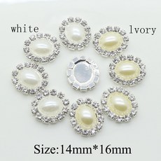 매력 10 개/몫 14mm * 16mm 타원형 라인 석 진주 단추 장식 Diy 웨딩 액세서리 플랫 백 실버 도금, 화이트 펄, 10개