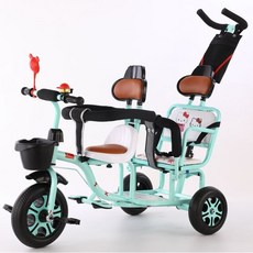 2인용트라이크 휴대용 쌍둥이 2인푸쉬카 쌍둥이유모차자전거, AH.그린 스티어링휠