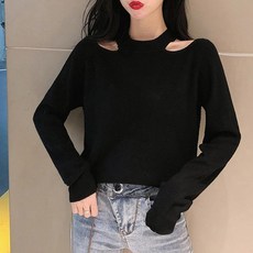 kirahosi 섹시 어깨 트임 니트 숏 슬림 여성 스웨터 181호+덧신증정