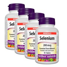 웨버 네추럴스 셀레늄 200mcg Webber Naturals Selenium Essential Trace Mineral, 4개, 90정