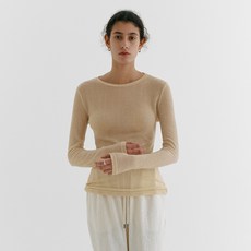 스텝어라운드 SPRING WOOL ROUND RIB T SHIRT_BEIGE