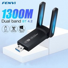 PC 데스크탑 노트북 네트워크 카드 무선 수신기용 와이파이 USB 3.0 어댑터 1300Mbps 블루투스 4.2 듀얼 밴
