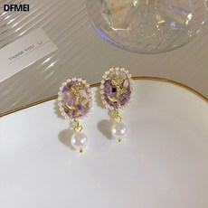 DFMEI 복쿠바록 궁중풍 꽃 진주 귀걸이 기질 심플 장미꽃 귀걸이 여