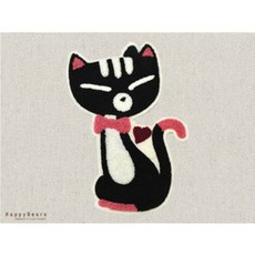 기모테리 빅사이즈 봉제식 와팬 - 블랙캣 핑크캣/가로13cm 세로23cm/부드러운 소재의 스퀼자수의 와펜