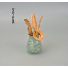 One Leaf Ark 아이스 크랙 보틀 다기 액세서리 차통 대나무 티스푼 세트, 청자 차 양동이 대나무 5 조각 세트, I, 1개