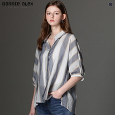 보니알렉스 보니알렉스(BONNIE ALEX) 롤링 스트라이프 루즈 카라 셔츠 (택가격:79000원)