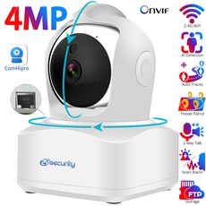 홈캠 실내 스마트 홈 와이파이 IP 카메라 CamHi 앱 양방향 오디오 355 도 회전 팬 틸트 무선 CCTV RJ45 포트 4MP, 4MP Add 128G Card, EU 플러그