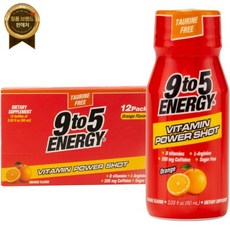 9TO5 ENERGY 비타민 파워샷 - 오렌지 맛 타우린 무함유 카페인 200mg 무설탕 12팩 (각 2floz) B 비타민과 L-아르기닌으로 에너지 집중력 활력을, 12개