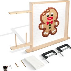 WKGTWOR 터프팅 프레임 러그 29.5x29.5목제 제작 용품 건 테이블 스탠드 카펫 바느질 자수 키트 포함 천 & G-클램프