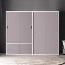 아씨방가구 레오 빅 슬라이딩 옷장 240cm (선반 + 행거 서랍형), 화이트그레이