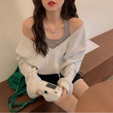 여성용 하라주쿠 시크 스웨트 셔츠 인스 페이크 투피스 스트리트 10 대 아우터 있는 올 매치 섹시 긴팔 크롭 의류