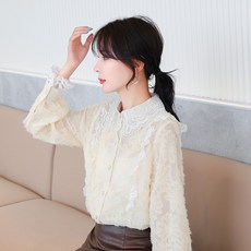 페리 검정색긴팔셔츠 레이스 여성 반팔셔츠 가을스타일 미시셔츠 상의 이너웨어 겨울 소매 핏아우터