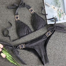 여자바디프로필 하이레그 모노키니 라인 다이아몬드 비키니 여성 수영복 여성 금속 체인 수영복 섹시한 비키니 세트 반짝 이는 수영복, B093 샤이니-블랙, L