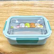 스미코구라시 스테인레스304 도시락통 2단 나들이 귀여운 학생 스케이터 초등 소풍, 블루 1단, 1개