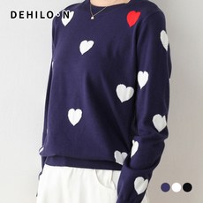 데일로엔 여성용 러블리 하트 짜임 긴팔 니트