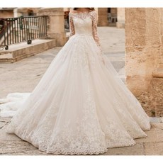 셀프웨딩드레스구입 Loverxu Vestido De Noiva 긴 소매 레이스 공주 넥