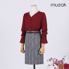 무자크 무자크 우드 단추 프릴소매 셔링 노카라 브이넥 블라우스 (MH7WBL32)
