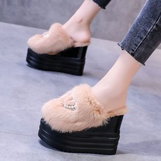 라오농 가을 겨울 털신발 키높이 통굽 백머리 슬리퍼 웨지 송편 여성화 하이힐+d2509LL