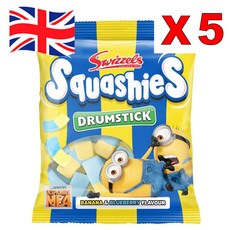 [영국발송] 5봉지 스위즐스 드럼스틱 스쿼시 바나나 & 블루베리 Swizzels Banana & Blueberry, 5개, 120g