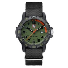 정품 남성가죽시계 Luminox 남성용 손목 시계 가죽백 바다 거북 자이언트 44mm 블랙 그린 디스플레이 (XS.0337): 100 M 방수 + 슈퍼 루미노바 카보녹스 케이스