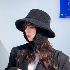 겨울 패션양털 무스탕 버킷햇 모자 귀마개 모자