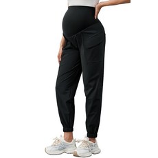 PACBREEZE 여성용 임산부 카고 조거 퀵 드라이 하이킹 팬츠 액티브 아웃도어 캐주얼 임산부 스웨트팬츠 카키, 블랙