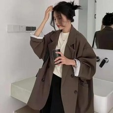가을의류 여성용 대형 블레이저 코트 한국 버전 루즈핏 상의 사무복 그레이스 재킷 봄 패션-74