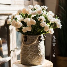 화이트 까멜리아 모조 동백꽃 조화꽃 인테리어조화 조화장식, 레트로 바구니 + 동백 14