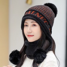 GULIN 구 린 모자 여 겨울 한국 판 트 렌 디 에 기모 두 꺼 운 보온 모직 가을 달콤 하고 사 랑스 러 니 검은색 (직 결) 프 리 사이즈 탄성 / 털 공