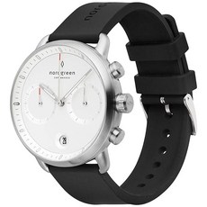 Nordgreen 파이오니어 남성 크로노 그래프 시계 최소 실버 대형 42mm 얼굴 화이트 다이얼 및 교환 스트랩