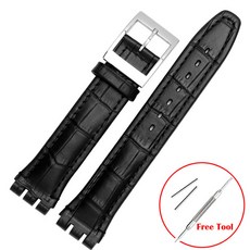 가죽 시계줄 SWATCH 시계 스트랩용 소가죽 팔찌 남녀공용 방수 스포츠 교체 밴드 17mm 19mm