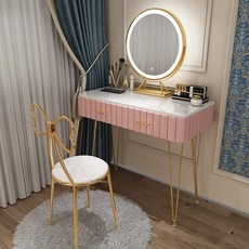 북유럽 드레싱 테이블 침실 현대 미니멀 그물 레드 인 바람 대리석 드레싱 테이블, 핑크 80CM + 스마트 회전 3 색 거_전체 복장