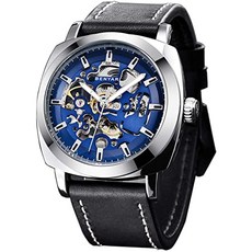 Men's Square Mechanical Watch Leather Band Skeleton Automatic Watch Men's New Frosty Sports Wrist Watch Self Written Waterproof Glowing Pointer