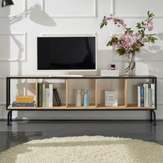 D503 자작나무 원목 철제 5칸1단 책장, 블랙