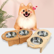 휴대겸용 강아지 고양이 밥그릇 반려동물 원목 식기, 휴대용 식기 다용도 가방, 1개