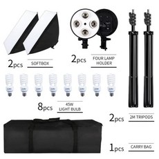 사진 촬영 소프트 박스 키트 연속 조명 시스템 액세서리 스튜디오 장비 4 램프 50x70cm, 4) 45W bulb, 45W LED bulb
