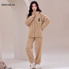 Lumi 여성 겨울 후드 수면 잠옷 상하의 세트