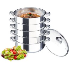 찜기 냄비 5단 스테인리스 두꺼운 바닥 요리용 투명 뚜껑이 있는 음식 인덕션 및 스토브용 스팀 쿠커 작업 타말레 야채 만두에 적합합니다, 찜기 냄비 5단 스테인리스 두꺼운 바닥 요리용 투명 뚜