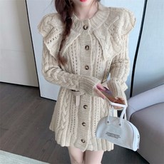 뉴드렌드 겨울 가을 하프기장 스웨터 와이드 꽈베기가디건 플랫카라 코트 가죽 끈에