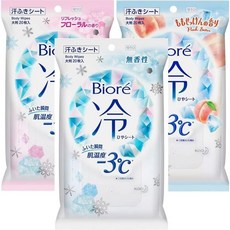 비오레 사라사라 냉각시트 일본 땀티슈 쿨링시트 3종 20매입 x 3개, 【3개 모둠 세트】비오레 냉시트 리프레쉬 플로