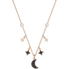 SWAROVSKI 크리스탈 듀오 문 블랙 로즈 골드 톤 목걸이