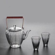 붕규산염 유리 찻주전자 구리 손잡이 빔 냄비 레트로 주전자 쿵푸 차 향기, 3. 1 pot and 2 cups, 1개