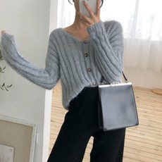 여성 V넥 깃털 원사 가디건 스웨터 자켓 아우터