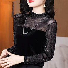 와이지엘 화려한 여성 댄스복 레이스 슬림핏 블라우수 댄스옷