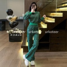 urkoteer 그린 스포츠 캐주얼 세트 여 추동 패션 감령 서양풍 고급감 후드 와이드 팬츠 투피스 서양풍 SZ1029