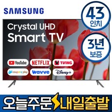 삼성전자 43인치(109cm) 크리스탈 UHD 4K 스마트 LED TV 엘이디 티비 유튜브 넷플릭스 티빙 왓챠 미러링 모텔 숙박업소 관공서 회의실 사무실, 매장직접방문수령