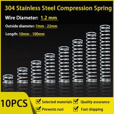 304 스테인레스 스틸 압축 WD 1 2mm OD 7 22mm L 10 100mm 산업용 자판기 DIY 스프링, 20mm, 1.2mm, 80mm-10pcs, 10개